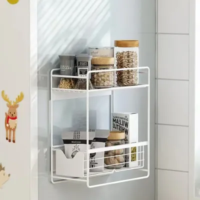 Magnetic Refrigerator Storage Rack Heavy-Duty Pull-Out Organizer Iron Side Shelf for Kitchen & Pantry Efficient Home Organizer