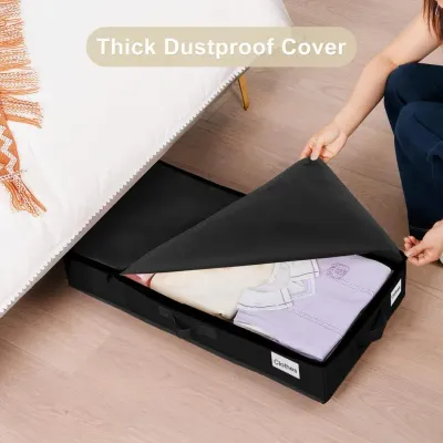 Two-way Zipper Storage Bag Under-Bed Storage Box With Wheels Foldable Storage Bin Clothes Blankets Beddings Organizer Case