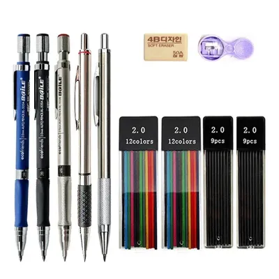 2.0mm Mechanical Pencils Set 2B Automatic Student Pencils Color/Black Lead Refills Art Drawing Pencil Sketch School Stationery