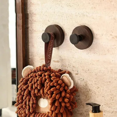 12pcs No-Drill Design Imitation Wood Door Hook Self-adhesive Removable Key Holder Vintage Wall-Mounted Storage Rack Hanging Keys