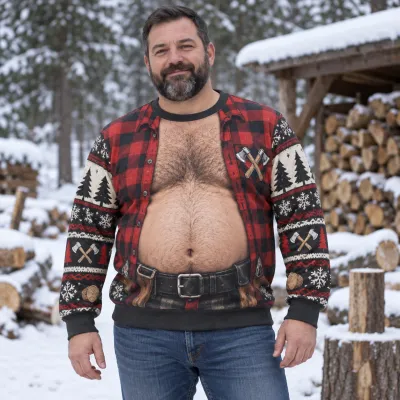 Lumberjack Dad Bod Ugly Christmas Sweater Men 3D Print Polyester Crewneck Sweatshirt Funny Winter Holiday Pullover