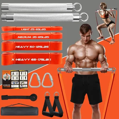 Heavy-Duty Resistance Band Bar Set with 500LB Capacity, 4 Stackable Bands & Door Anchor for Full Body Home Workouts