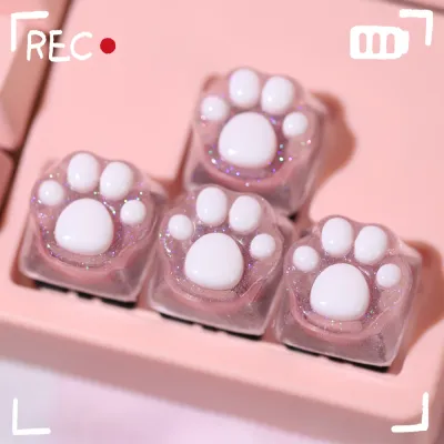 4pcs White Transparent Cat Claw Pad Resin Keycap Game Mechanical Keyboard Keycap Gift Cute Pink Transparent Keycap Button Cap