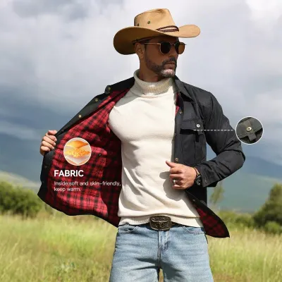 Men's Cowboy Style High Quality Autumn Winter Jackets Flannel Lined Shirt Coat  Casual Snap Button Overshirt Western Harajuku