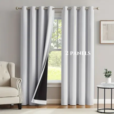 2pcs Blackout Thermal Curtains With Coating Insulated Liner, Window Curains for Bedroom, Living Room, Dining Room, Home Decor