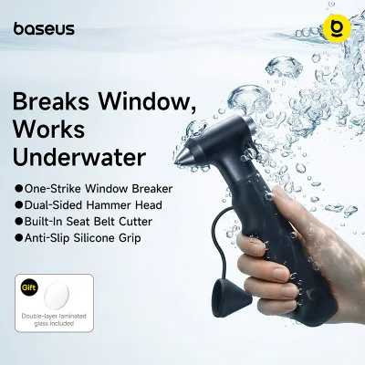 Baseus GoTrip DT2 Car Safety Hammer 2 in 1 Window Breaker Seat Belt Cutter Tungsten Steel Tip Emergency Escape Rescue Tool