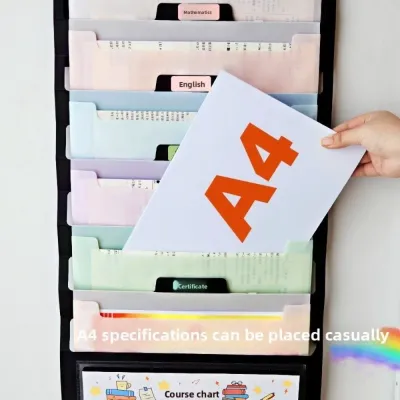 Portable 6 Pockets Hanging File Folders Large Capacity Multi-color File Organizer Wall Mounted File Storage Bag Magazine