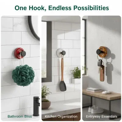 Colorful Suction Cup Wall Hooks, Strong Adhesion No Drilling, Great For Bathroom Kitchen Hanging Towels Bags