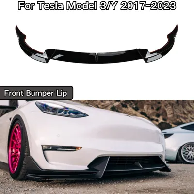 Front Bumper Lip For Tesla Model 3/Y 2017-2023 Spoiler Splitter BodyKit Car Accessories Glossy Black Carbon Fiber ABS Plastic