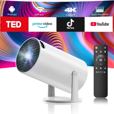 Мини Wi-Fi Bluetooth проектор, 4K 1080P портативный беспроводной проектор для просмотра фильмов с автоматической коррекцией трапецеидального искажения, предназначенный для спальни в помещении