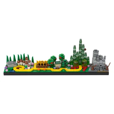 Wizard of Oz Skyline MOC Building Blocks, Emerald City Architecture with Yellow Brick Road, Desktop Diorama for Adults