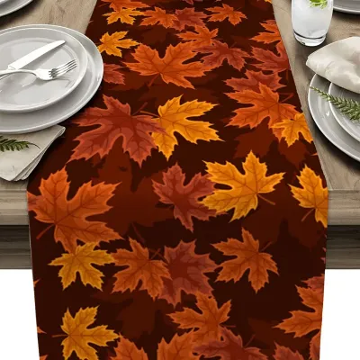 Fall Thanksgiving Maple Leaf Linen Table Runner Dresser Scarves Farmhouse Kitchen Dining Table Runners Wedding Party Decorations