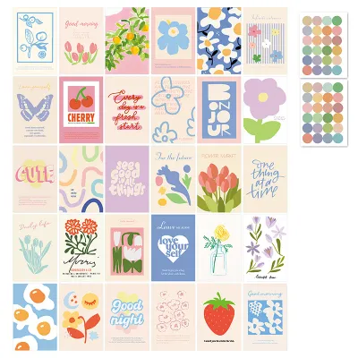 30pcs Girl Trendy Aesthetic Collage Posters,Small Postcard Set,Women Aesthetic Preppy Wall Art Collage Kit Home Room Decoration