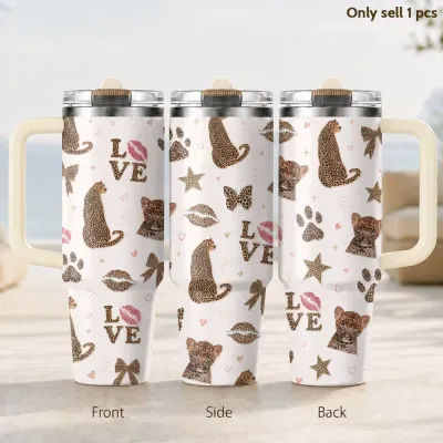 Wild Love Leopard Print Collection Vacuum Flasks 40oz 3rd Gen Vacuum Insulated Stainless Steel Tumbler Cup With Handle Straw Lid