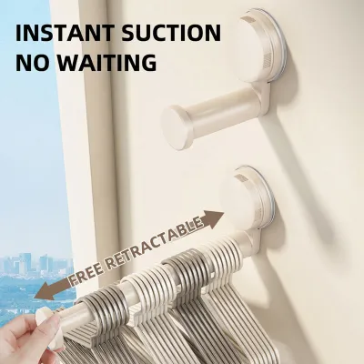 Suction Cup Wall Hooks for Clothes Adjustable Telescopic Hanger No Drill Hanging Organizer for Bathroom Balcony Storage