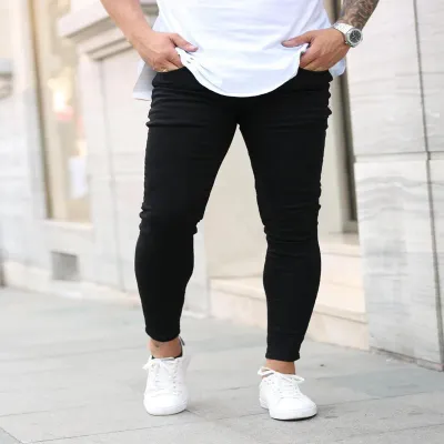 Elastic Waist Skinny Jeans Men Black Business Casual Streetwear Jogger Pants Mens Jeans Biker Slim Man Fashion Denim Trousers