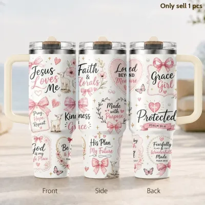Grace Wins Pink Christian Vacuum Flasks 40oz 3rd Gen Vacuum Insulated Stainless Steel Tumbler Cup With Handle Straw Lid