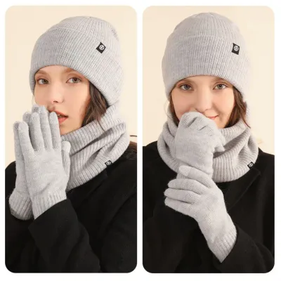 Unisex Winter Scarf Hat Gloves Set All Ages Soft Warm Beanie Touch Screen Gloves Cable Knit Extreme Warmth Gift Set