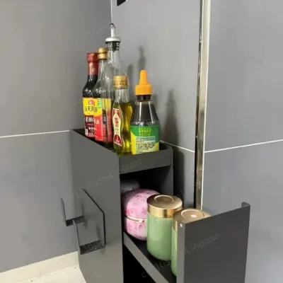 Narrow Countertop Pull-Out Spice Storage Rack, Space Saving Kitchen Organizer with 16Pcs Magnetic Accessories