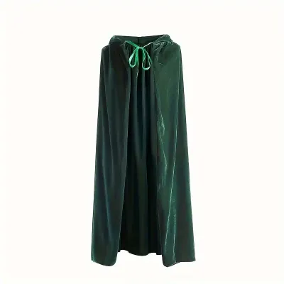 Medieval Black Hooded Cloak Adult Unisex Velvet Cloak Halloween Vampire Witch Cosplay Costume Green White Robe Cape Costume Cos