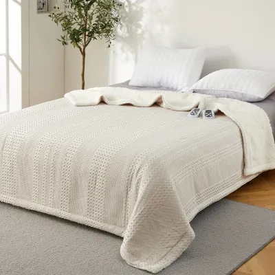 84*90 in Heated Throw Blanket Waffle Sherpa Electric Heating Blanket for Cozy Warmth 50x60 in Gray Queen/King Size