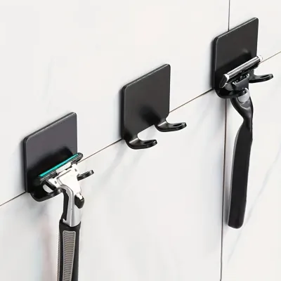 3Pcs No Drill Self Adhesive Wall Hooks Strong Load Bearing Waterproof Multipurpose Hanging Hooks Razor Towel Holder Organizer for Bathroom Kitchen Bedroom Home Storage Accessories