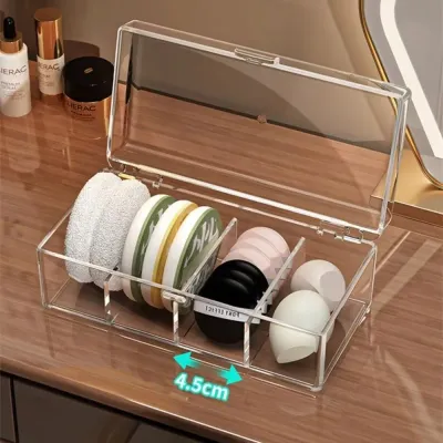 Stackable Makeup Brushes Storage Box Acrylic With Lid Makeup Sponges Organizer Dustproof Clear Cosmetic Tools Storage Case