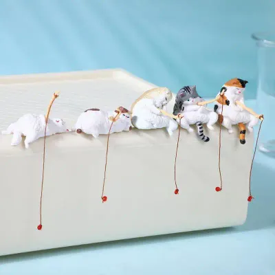 1/5Pcs New Fish Tank Fishing Cat Hanging Mini Creative Landscape Decoration Aquarium Fish Tanks Ornament Miniature Figurines