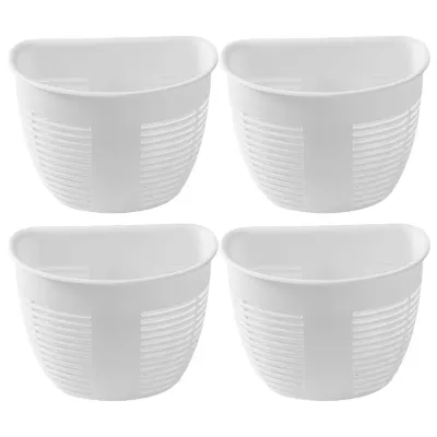 4Pcs Wall Mounted Storage Basket No Drill Bathroom Kitchen Organizer Hanging Basket Shower Draining Holder Space Saving White