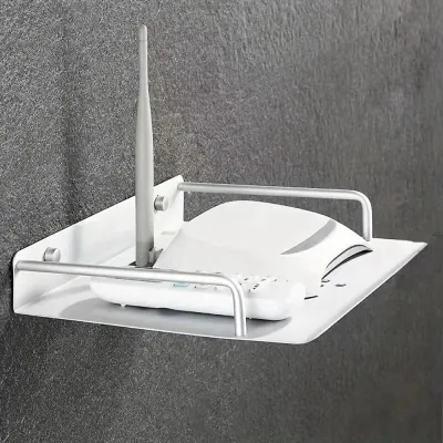 Space Aluminum Router Stand Black/Silver Wall Mount TV Set Top Box Support Rack Space Saving Single-Layer Storage Shelf Bracket