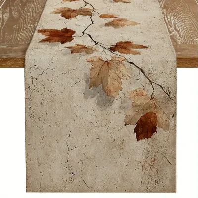 1 Autumn Fallen Leaf Theme Table Runner, Vintage Cracked Base, Maple Leaf Branch Pattern, Suitable for Autumn Family Gatherings, Pastoral Cafe Decoration, Thanksgiving Party Setup, Autumn Scenery Soft Decoration for Homestays, Natural Restaurant Presentation, Handmade Art Exhibition, Outdoor Camping Picnic, Retro Tea Room Decoration