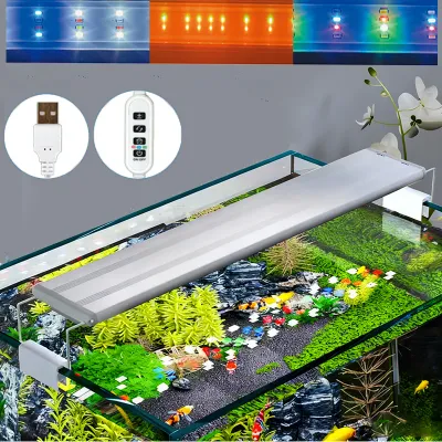 USB Fish Tank Clip Light, Dimmable Color, LED Aquarium Light for Aquatic Plant Grow Landscapes Decoration with Timer Function