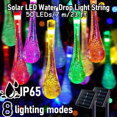 Outdoor Solar Raindrop Lights Teardrop Lights Solar Outdoor Lights, 8 Mode  Christmas Lights Solar Patio Lights Garden Tree