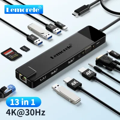Lemorele 4K USB Hub USB C to Dual HDMI VGA Gigabit Docking Station USB 3.0 VGA Adapter SD Card Readers for Windows MacBook Air