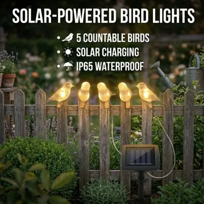 Solar Powered Bird String Lights 2M Waterproof Outdoor Garden Decor Warm Glow Fairy Light for Patio Balcony Fence Tree Yard Part