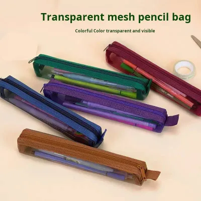 1 pcs Mesh Pencil Case Organizer Portable Exam Pencil Case Multi-Function Zippered Stationery Pouch School Supplies