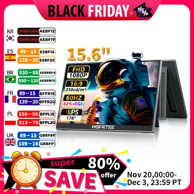 HGFRTEE 15.6 inch Portable Monitor 60Hz 1080P with HDMI USB-C Gaming Screen Extended Display for PC Laptop Mac Switch Xbox PS4/5