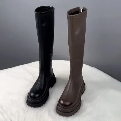 Black Long Boots Women's Hot Sale Of The Season New Autumn Winter Thick Bottom Heightening British Style Slimming Korean Version