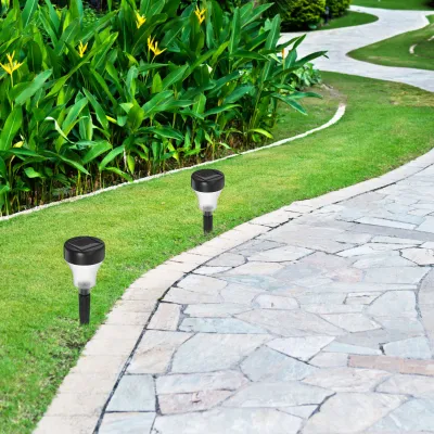 2 Pcs Solar Lights Back Yard Garden Powered Waterproof Backyard Outdoor Lanterns Fence Black Flat Pathway