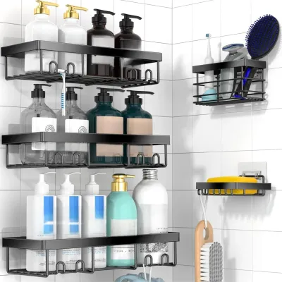 Adhesive Shower Caddy Organizer Shelves 5 Pack, 304 Stainless Steel Corner Bathroom Storage, Rust-Proof & No Drilling