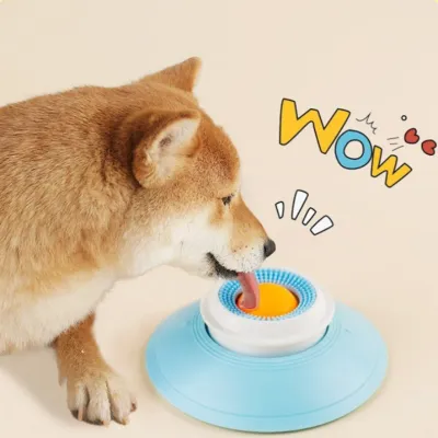 Interactive Dog Cat Licking Non-Slip Slow Feeder Bowl with Raised Ball Pet Liquid Food Calming Enrichment Toy Dog Feed Accessory