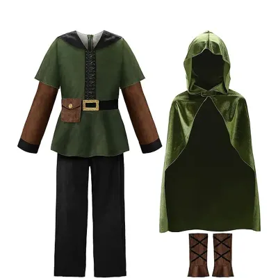 Medieval Hood Cape Cloak Robe Kids Witch Wizard Pirate Outfit Hobbit Cowl Halloween Elven LOTR Costume Mantle Shawl For Boy Girl