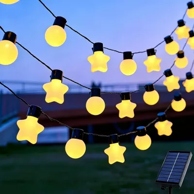1PC LED Solar Star&Bulb String Light Outdoor Waterproof 8-Modes Fairy Lamp for Garden,Yard,Patio,Balcony,Terrace,Fence,Camping
