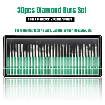 30-Piece Diamond Burr Set with Box for Dremel Electric Grinders, 2.35/3mm Shank Abrasive Drill Bits Rotary Tool Accessories