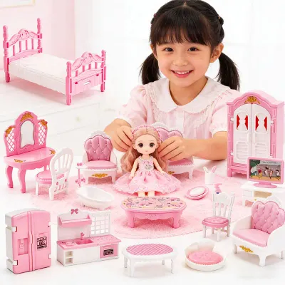 Dollhouse Furniture Set Accessories Mini Bedroom Livingroom Bathroom Kitchen Dollhouse Miniature Pretend Play Family Toys Gift