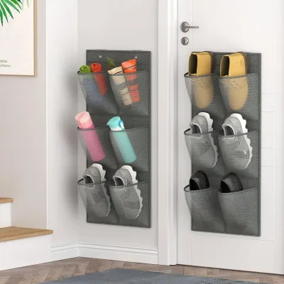 2-Pack Hanging Shoe Organizer with 12 Mesh Pockets, Wall Mounted Storage Rack for RV, Closet & Narrow Doors