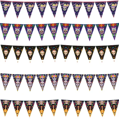 Halloween Horror Skeleton Banner-Vintage Skull Halloween Flag Banner Bunting Pennant Garland Flag Party Favors Hanging Supplies
