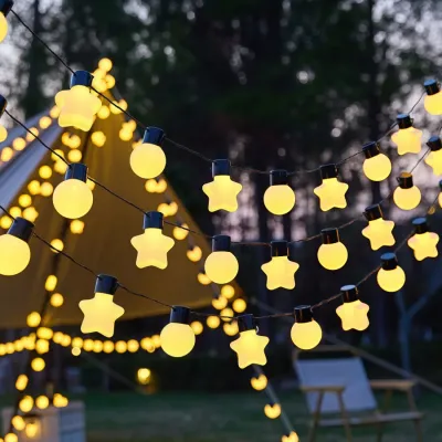 10/20 LED Solar Star&Bulb String Light Outdoor Waterproof 8Modes Fairy Lamp for Garden Yard Patio Balcony Terrace Fence Camping