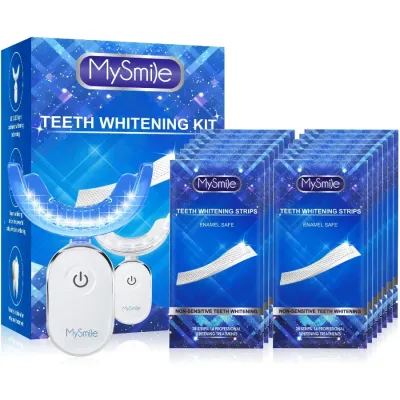 Teeth Whitening Strips Kit with 14 Treatments and 28 LED Light Sessions for Rapid SensitivityFree Whitening in Just 10 Minutes