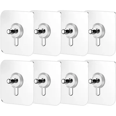 Sponsored Drill Free Adhesive Hooks,Heavy Duty Picture Hangers Without Nails,Adhesive Wall Hooks for Kitchen & Bathroom,Wall Mount No Drill Screw Stickers for Hanging Picture Frame (8, 2.36*2.36 inch)